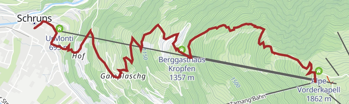 Route map: Schruns über Kropfen und Waldweg bis Kapell